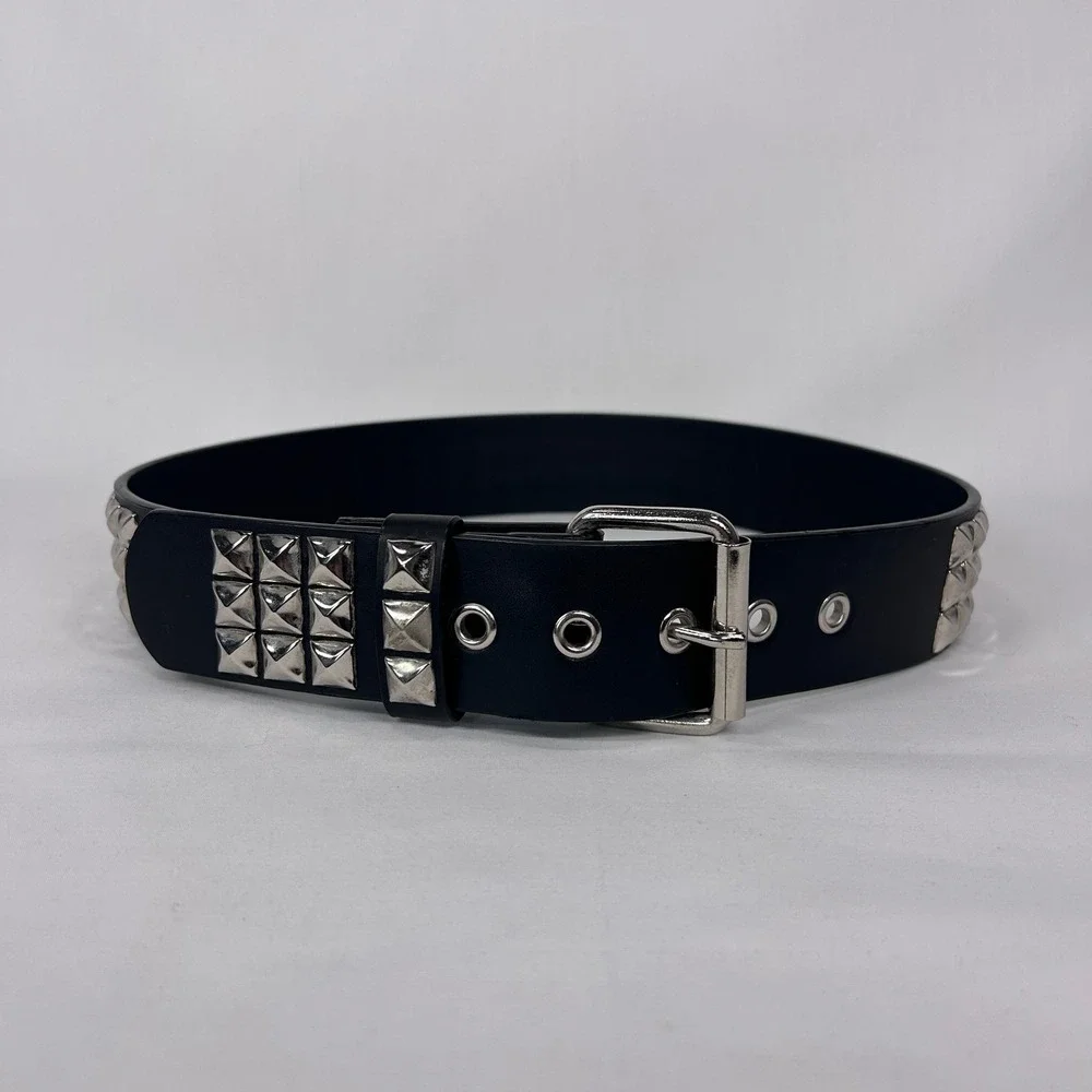 Black Triple-Row vStudded Belt  Punk / Grunge Alternative Waist Band (S/M)
